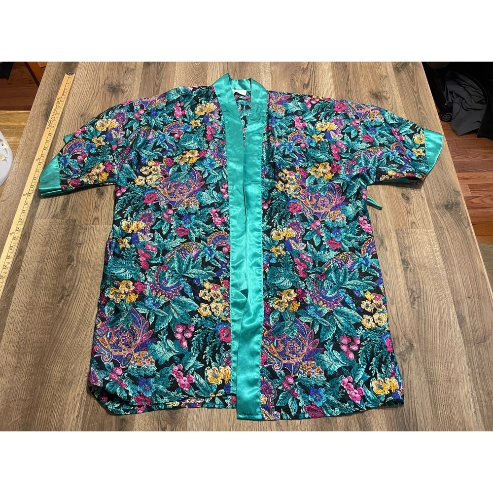 Vntg Cypress Robe, Women's Size M Multicolor, Floral, Short Sleeve *Missing tie
